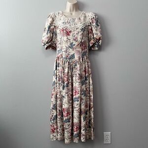 Jessica McClintock Gunne Sax 80's Floral Princess Waist Dress Size 7